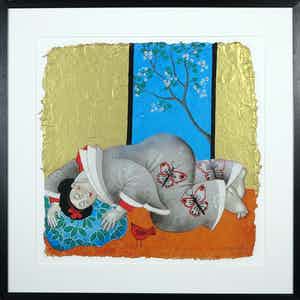 Ada Breedveld - Zeefdruk, Femme japonnais III - Ingelijst verkocht voor € 80!