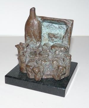 Brons (Onbekend) - Stilleven van mand met fles. Brons op granieten sokkel. kopen? Bied vanaf 59!