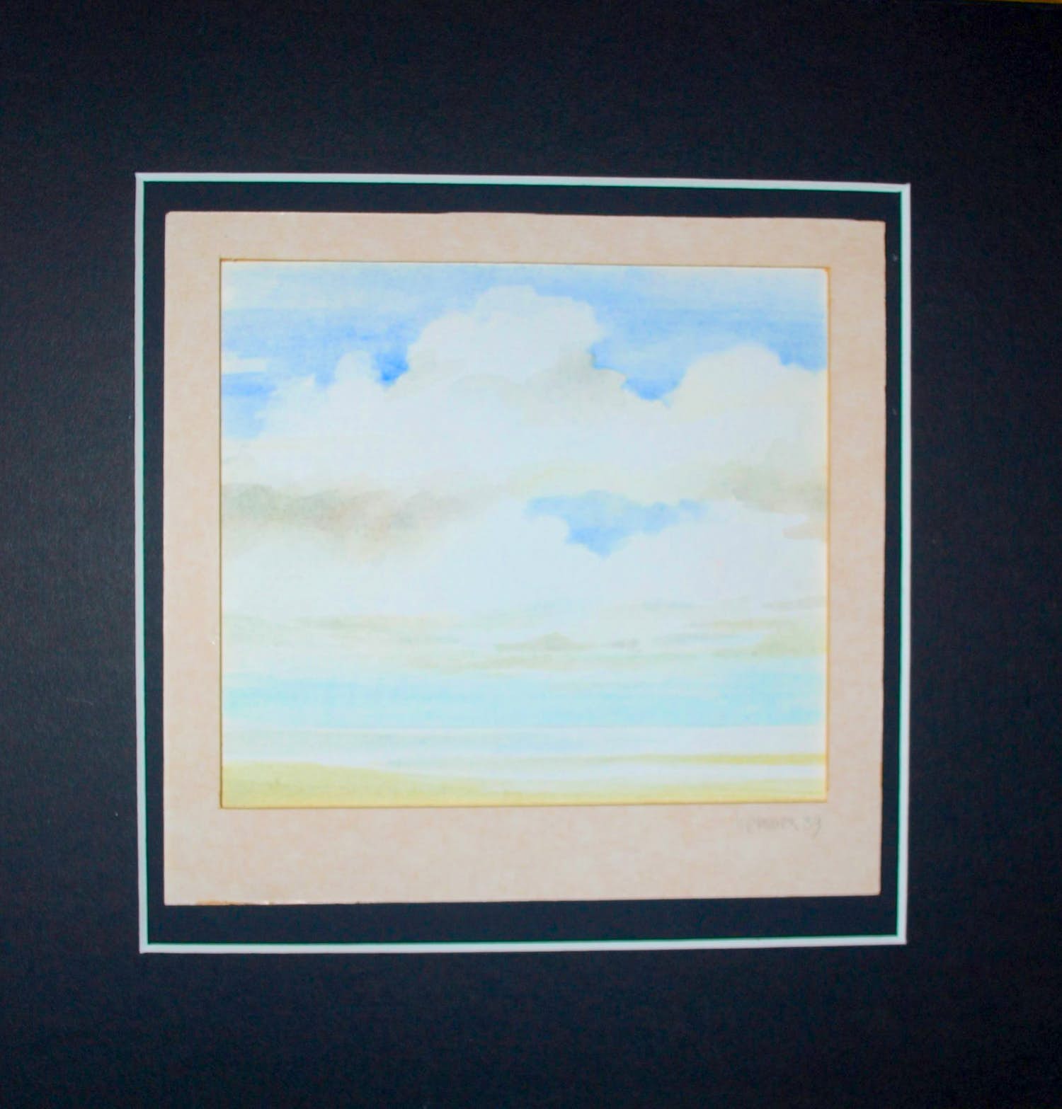 Fred Hemmes - Strand met hoge wolkenlucht - mooi ingelijste aquarel kopen? Bied vanaf 25!