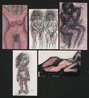 Pieter Haan - Lot van vijf werken, diverse voorstellingen in thema figuren/naakt kopen? Bied vanaf 1!