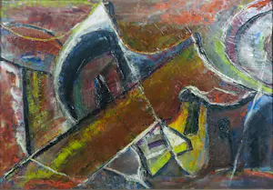 Onbekend - Olieverf op doek, Zonder titel / Abstracte compositie - Ingelijst kopen? Bied vanaf 100!
