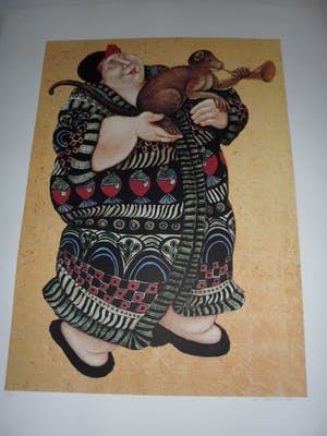 Ada Breedveld - Zeefdruk. z.t. (Dame in kimono met aap) kopen? Bied vanaf 30!