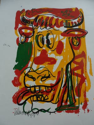 Peter Klashorst - Zeefdruk, titel. "Mad Cow ". kopen? Bied vanaf 35!