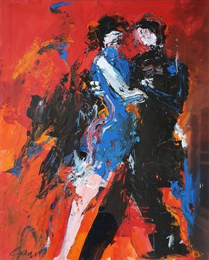 Gerriet Postma - Schilderij "Twee dansende figuren'- Ingelijst kopen? Bied vanaf 465!