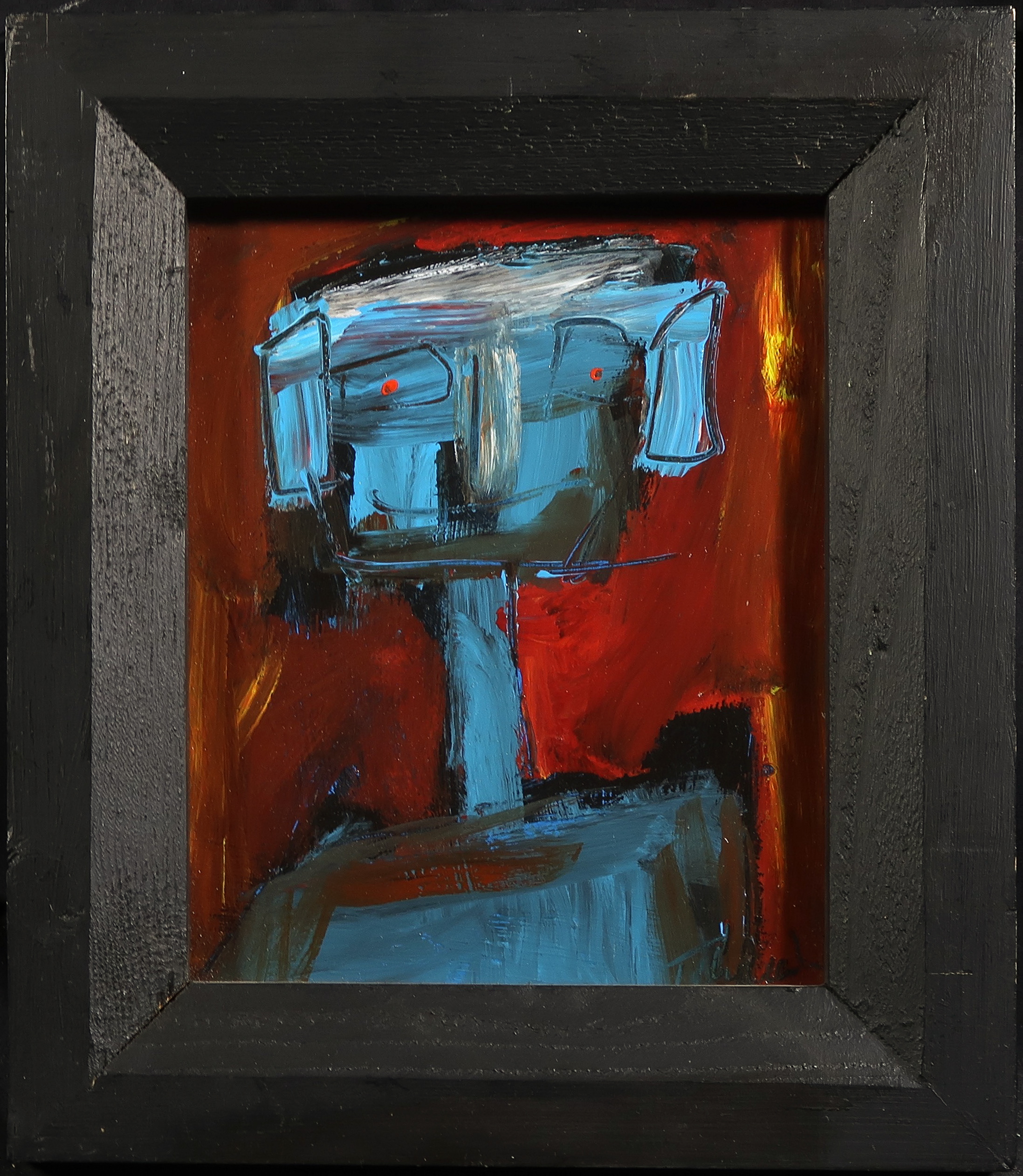 Niet of onleesbaar gesigneerd - Acryl op board, Blauw figuur - Ingelijst verkocht voor € 1!