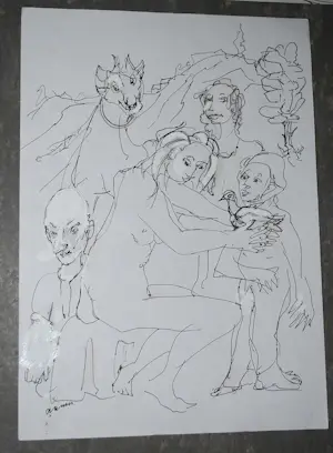 Rob Aussen - 9 inkttekeningen - strandscenes ca. 1983 kopen? Bied vanaf 20!