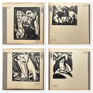 Various artists - 4 Originele Houtsnedes uit Wendingen 1919, - Joan Collette, L. Schwarz, Josef kaufen? Bieten Sie von 85!