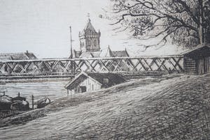 Buy Simon de Heer - Kampen, de Stadsbrug over de IJssel - zeldzame ets? Bid from 50!