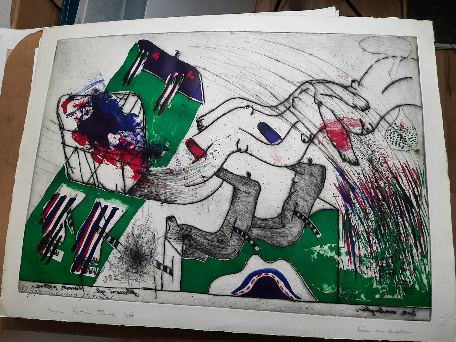 Hannes Postma - "Hors series" handgekleurde Ets -1966 - "twee armlengten" kopen? Bied vanaf 45!