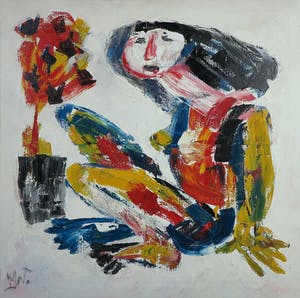 Martin van Wordragen - Olieverf op doek, Vrouw met papieren bloem - Ingelijst (Groot) kopen? Bied vanaf 250!