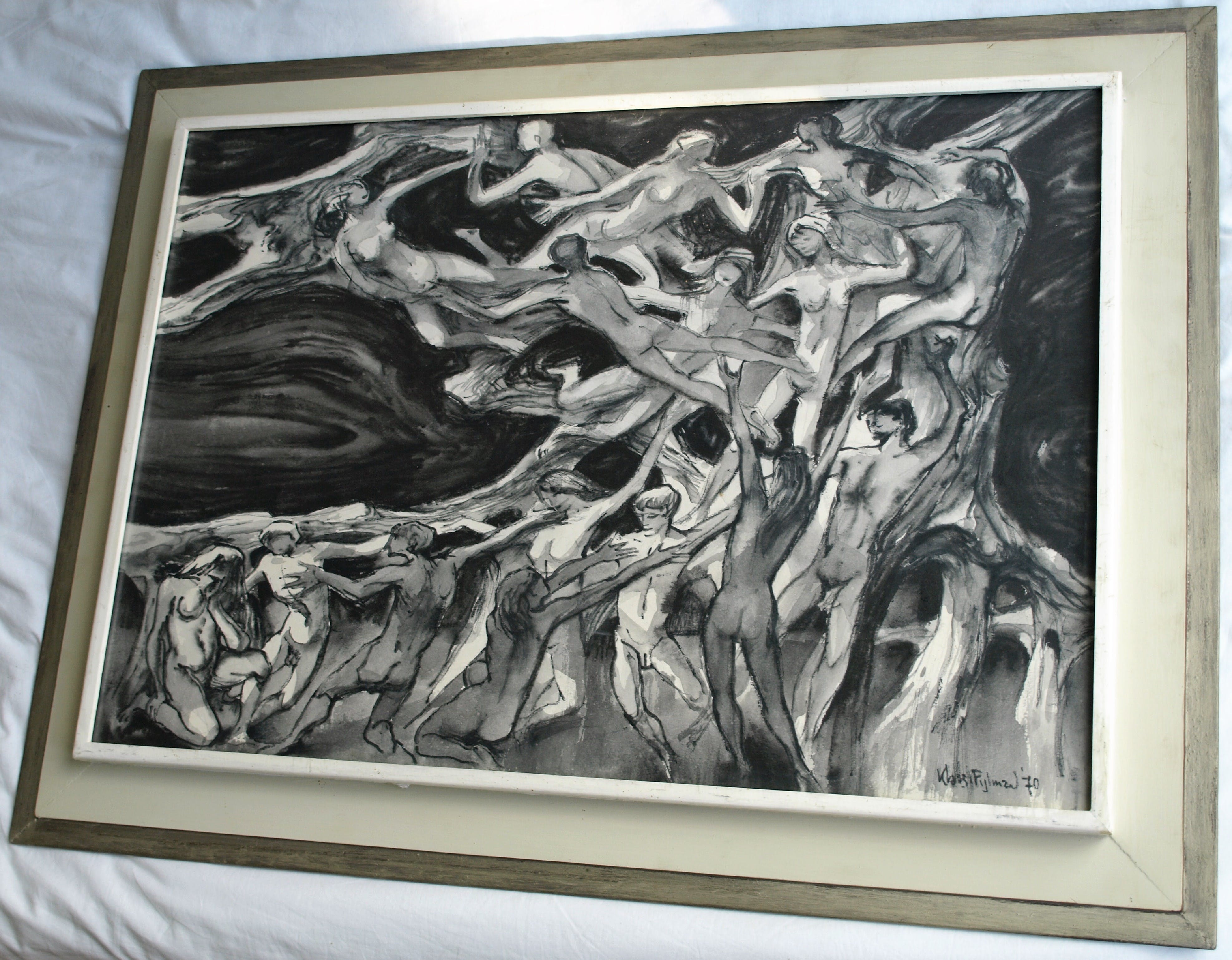 Klaas Pijlman - Pastel en inkt , Naakten – GROOT - ingelijst – 1970 kopen? Bied vanaf 1!