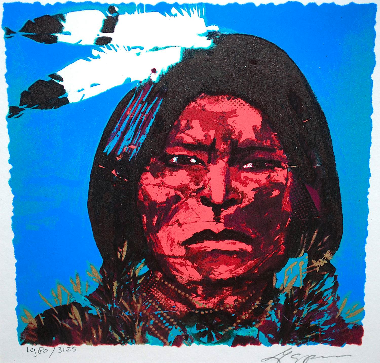 Espen Hagen - Indiaan - mooi ingelijste zeefdruk kopen? Bied vanaf 70!