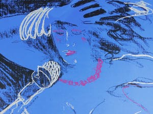 Dees De Bruyne - Femme Bleu avec collier rouge kopen? Bied vanaf 45!