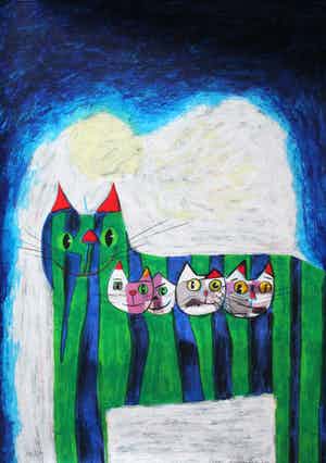 Franz Lauter - Zeefdruk: Three cats - 2002 verkocht voor € 65!