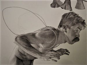 Rodolfo Meli - vermaard Toscaans Graficus - Groot Litho " Zelfportret als Icarus" gesigneerd kopen? Bied vanaf 30!