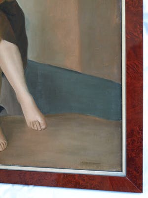 Elly du Clou-Bruggeman - Olieverf op doek , Vrouw met hoed, Zelfportret? – Groot kopen? Bied vanaf 100!