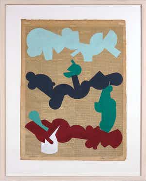 Henri Plaat - Gouache op krantenpapier, Zonder titel - Ingelijst verkocht voor € 150!