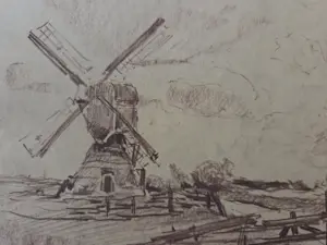 Adrianus Miolee - Molen aan de Vliet. Polderlandschap. Voorschoten.. kopen? Bied vanaf 89!