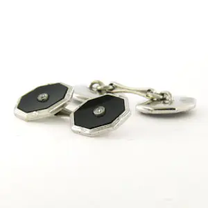 Manchetknopen bezet met onyx en diamant kopen? Bied vanaf 250!