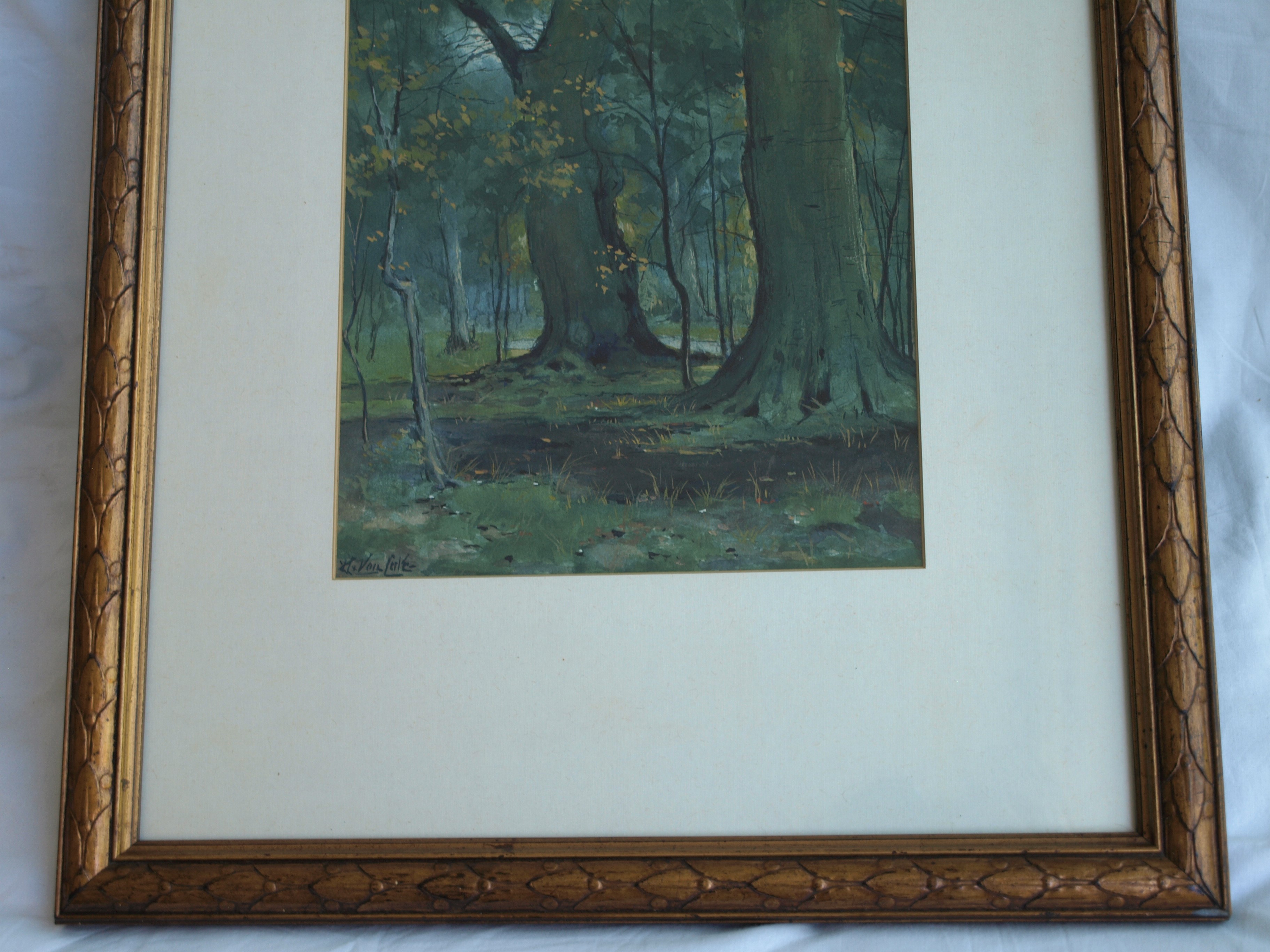 Niet of onleesbaar gesigneerd - Gouache , Bos – gesigneerd & ingelijst  kopen? Bied vanaf 1!