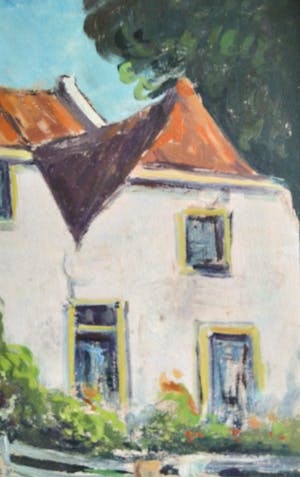 Niet of onleesbaar gesigneerd - Belgische school 20e eeuw - Dorpsgezicht kopen? Bied vanaf 1!