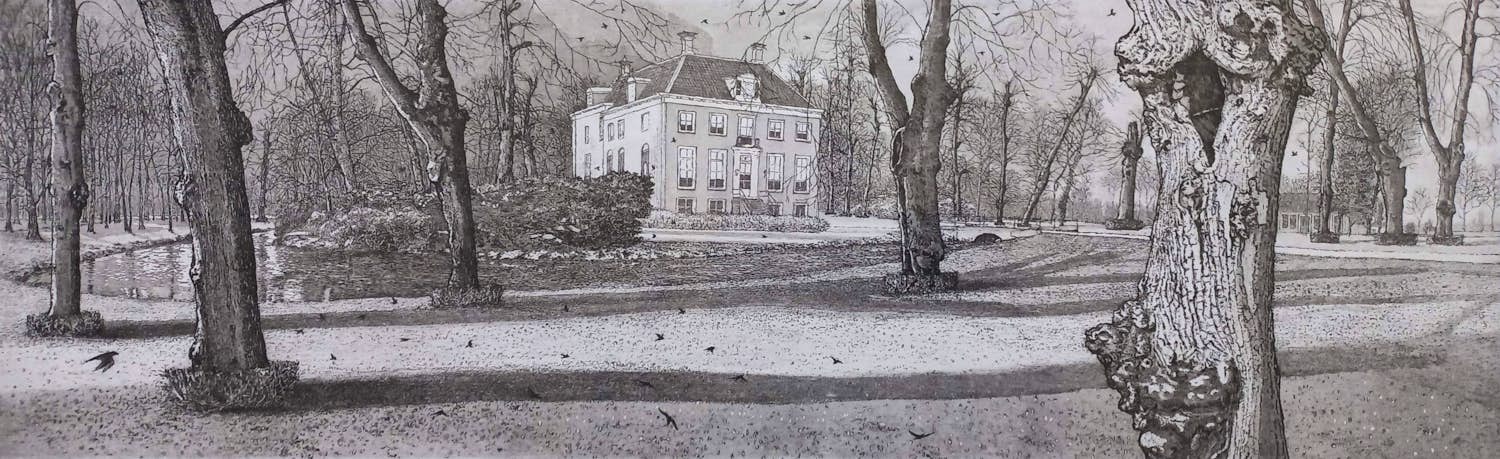 Reinder Homan - Huis te Manpad in Heemstede, ets (mooi ingelijst) kopen? Bied vanaf 175!