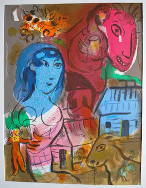 Marc Chagall - Hommage a Marc Chagall - kleurenlitho 1969 - prachtig ingelijst kopen? Bied vanaf 195!