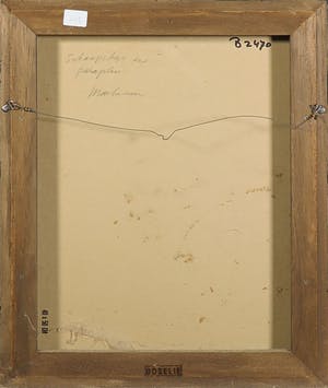 Anton Martineau - Olieverf op doek op board, Schaapskop en paraplu - Ingelijst kopen? Bied vanaf 300!