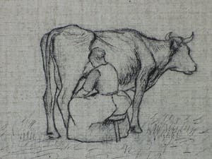 Alphonse Stengelin - Koemelkende boerin - Tekening kopen? Bied vanaf 50!