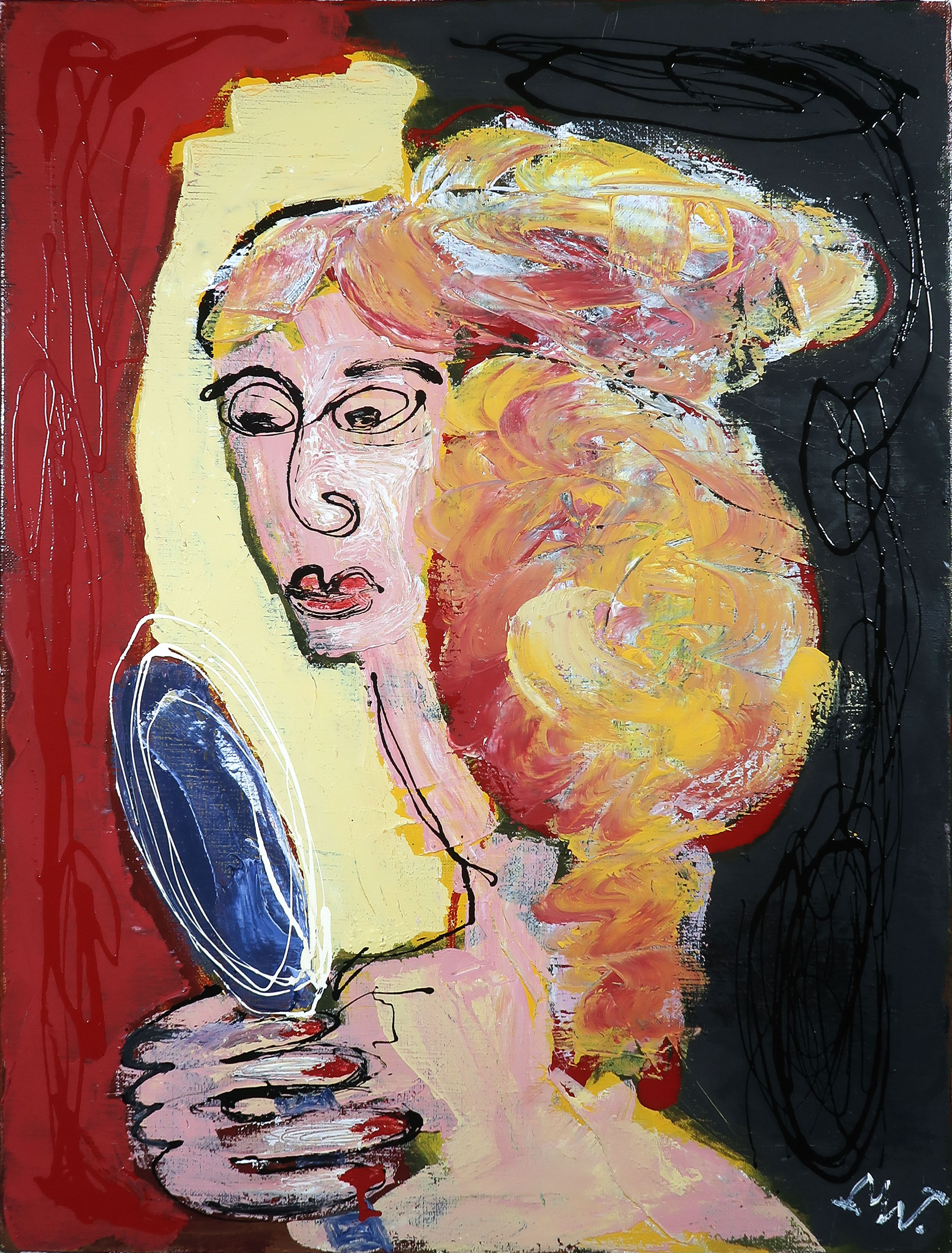 Martin van Wordragen - Olieverf op doek, Dame met spiegel - Ingelijst kopen? Bied vanaf 300!