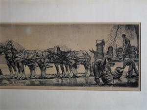 Willem Gerard Hofker - Grote gesigneerde Ets "Bierwagen Amstel Brouwerij met paarden" kopen? Bied vanaf 10!