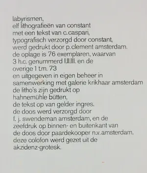 Constant - & Arthur C. Caspari, Colofon van 9 litho's en verhaal in 10 delen! "Labyrismen" kopen? Bied vanaf 1000!