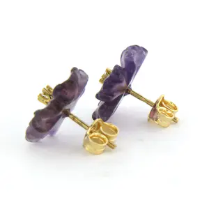 18k geel gouden oorknoppen met amethist en diamant 0.08 ct - F/G - VS/SI kopen? Bied vanaf 175!