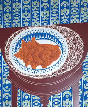 Sees Vlag - linosnede - stilleven met schelp verkocht voor € 50!