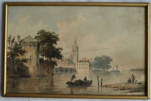 Bartholomeus Johannes van Hove - 2x Aquarel, “Stadsgezicht” en “Bomen langs een laan” – ca 1840 kopen? Bied vanaf 250!