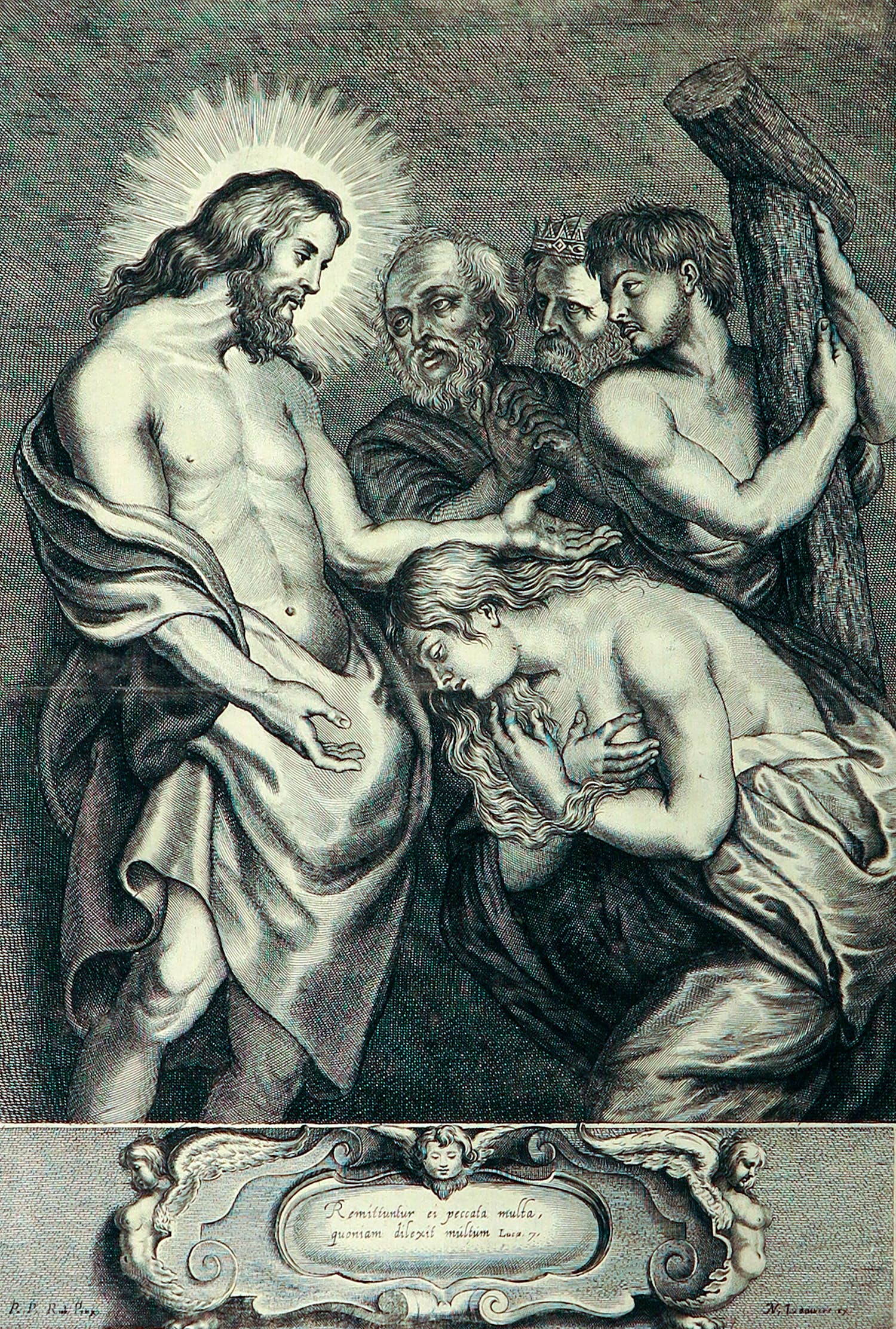 Nicolaes Lauwers - Gravure, Lucas 7:47a, naar Peter Paul Rubens verkocht voor € 100!