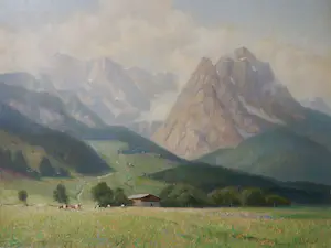 AcheterWerner Vogel - Blick auf das Wettersteingebirge, Ölgemälde signiert? Enchérissez de 249!