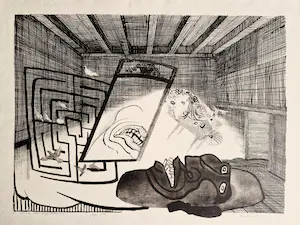 AcheterWim Beuning - TWEE (2) Grote E.A. Litho's "de lege kamer & de Goden" - zeer kleine oplage (14)? Enchérissez de 26!