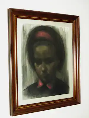 Willem Van Aerden - Houtskool/Pastel - Meisje met Rode haarband vendu pour 75€ !