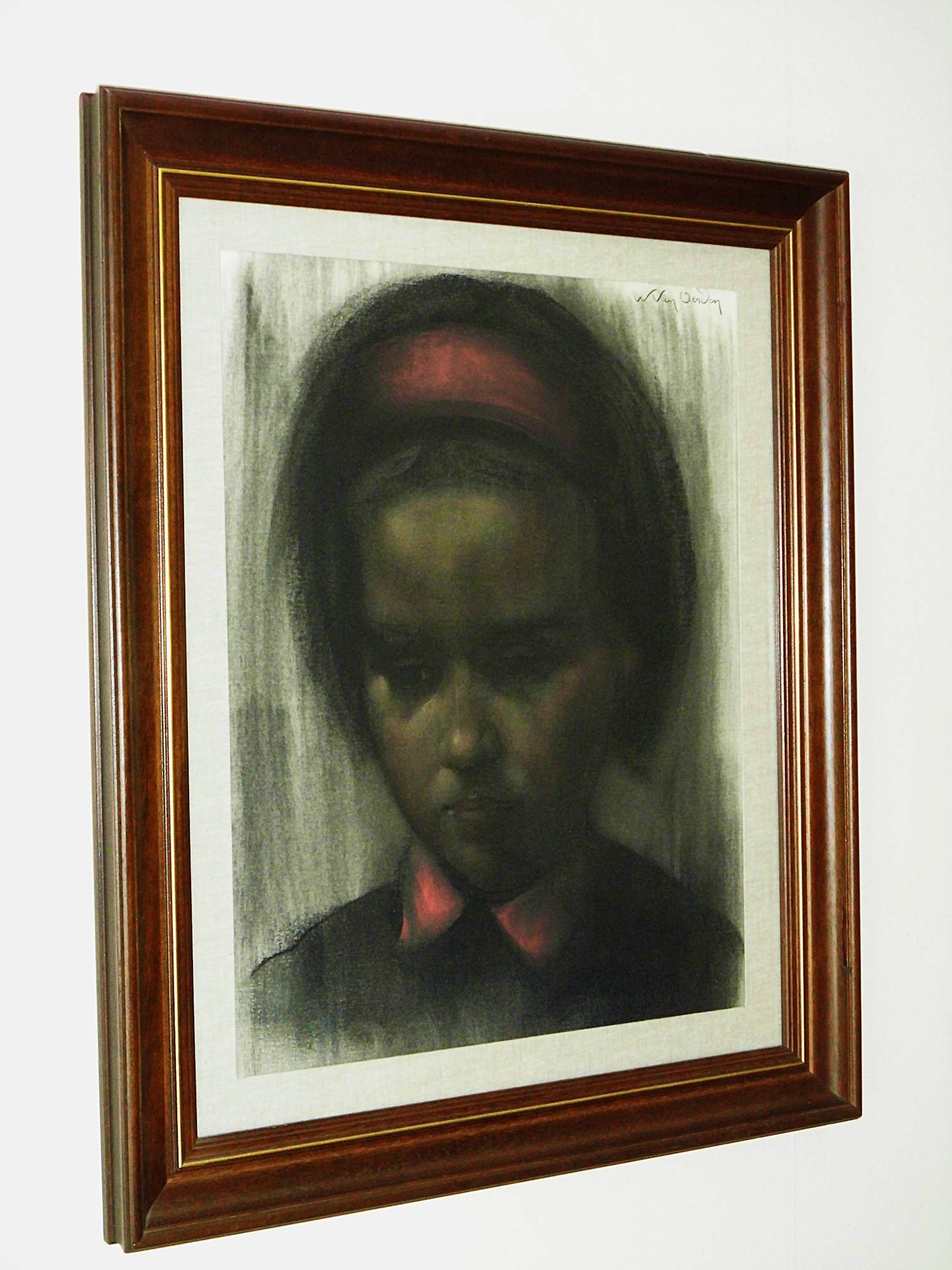 Willem Van Aerden - Houtskool/Pastel - Meisje met Rode haarband kaufen? Bieten Sie von 100!
