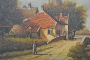 Niet of onleesbaar gesigneerd - Dorpje aan het water - Olieverf op paneel - Gesigneerd kopen? Bied vanaf 1!