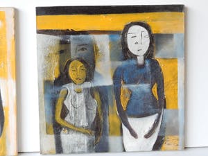 Niet of onleesbaar gesigneerd - Gestileerde figuren - 2 schilderijen kopen? Bied vanaf 1!