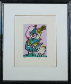 Corneille - Zeefdruk, Clown avec un chien blanc - Ingelijst kopen? Bied vanaf 1!