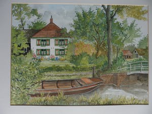 Jan van Bragt - Aquarel , landhuis met een roeiboot. kopen? Bied vanaf 20!