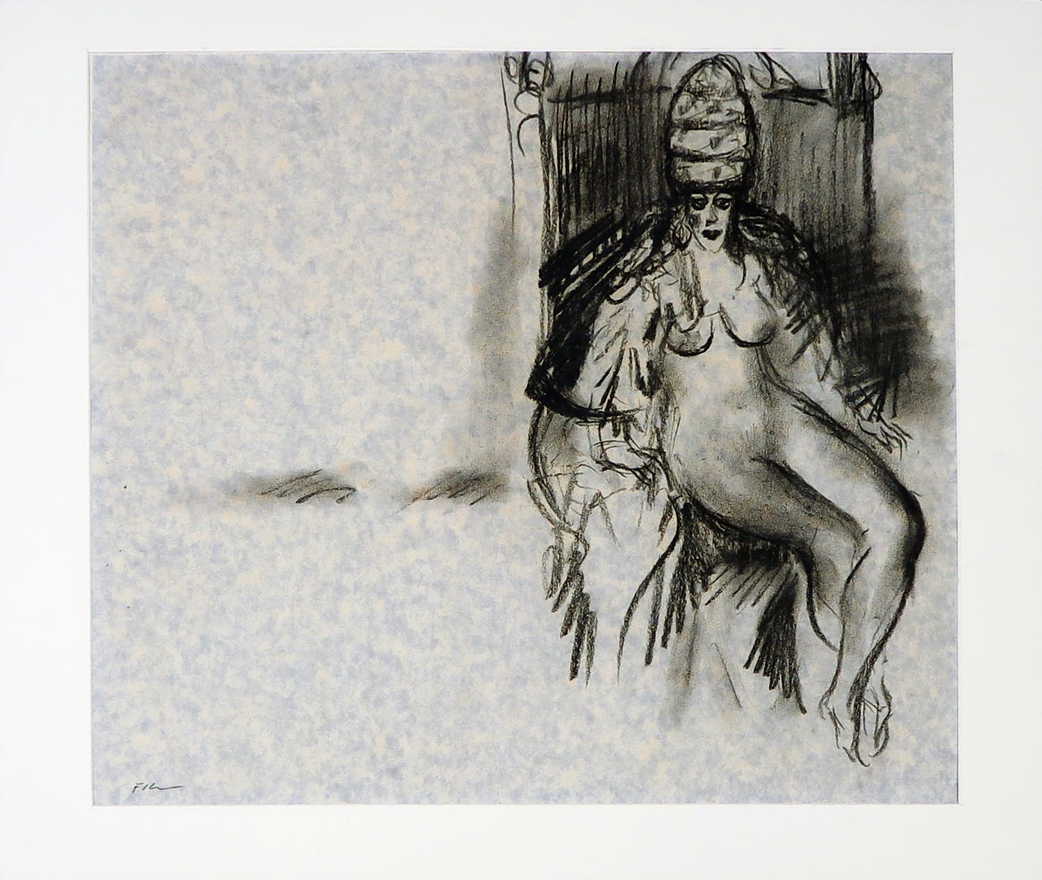 Luis Filcer - Houtskool op Japans papier, Vrouw in danskostuum verkocht voor € 50!