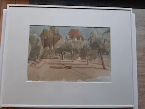 Hans Olsthoorn - Aquarel, Olijfboom en Cypressen. kopen? Bied vanaf 70!