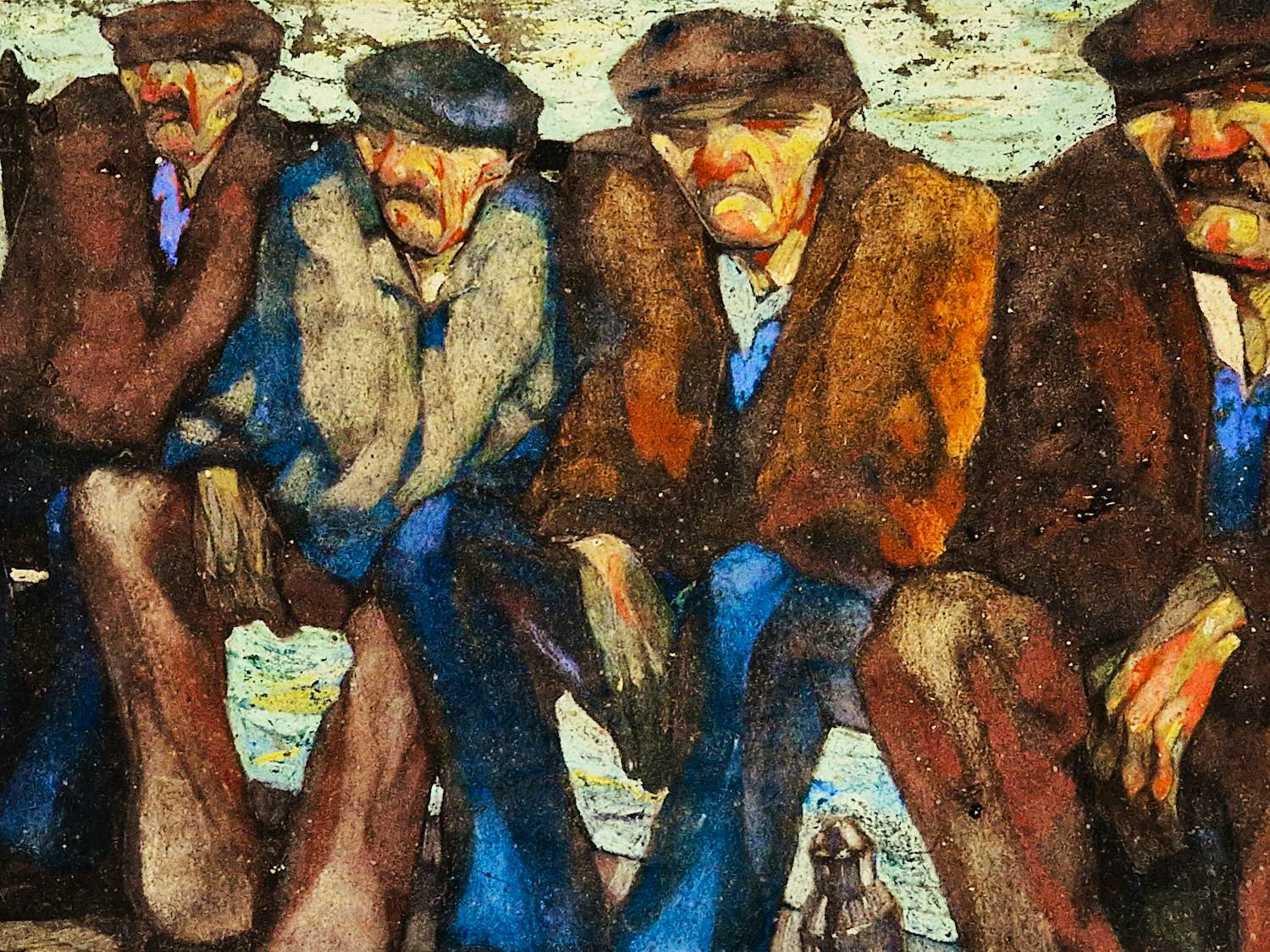 Marinus Adamse - 1919 - bijna kubistische gemengde techniek "havenarbeiders" - gesigneerd kopen? Bied vanaf 87!