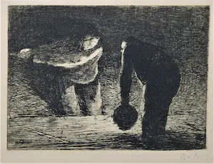 Willem de Zwart - Twee mannen aan het werk (met scheepslantaarn). kopen? Bied vanaf 45!
