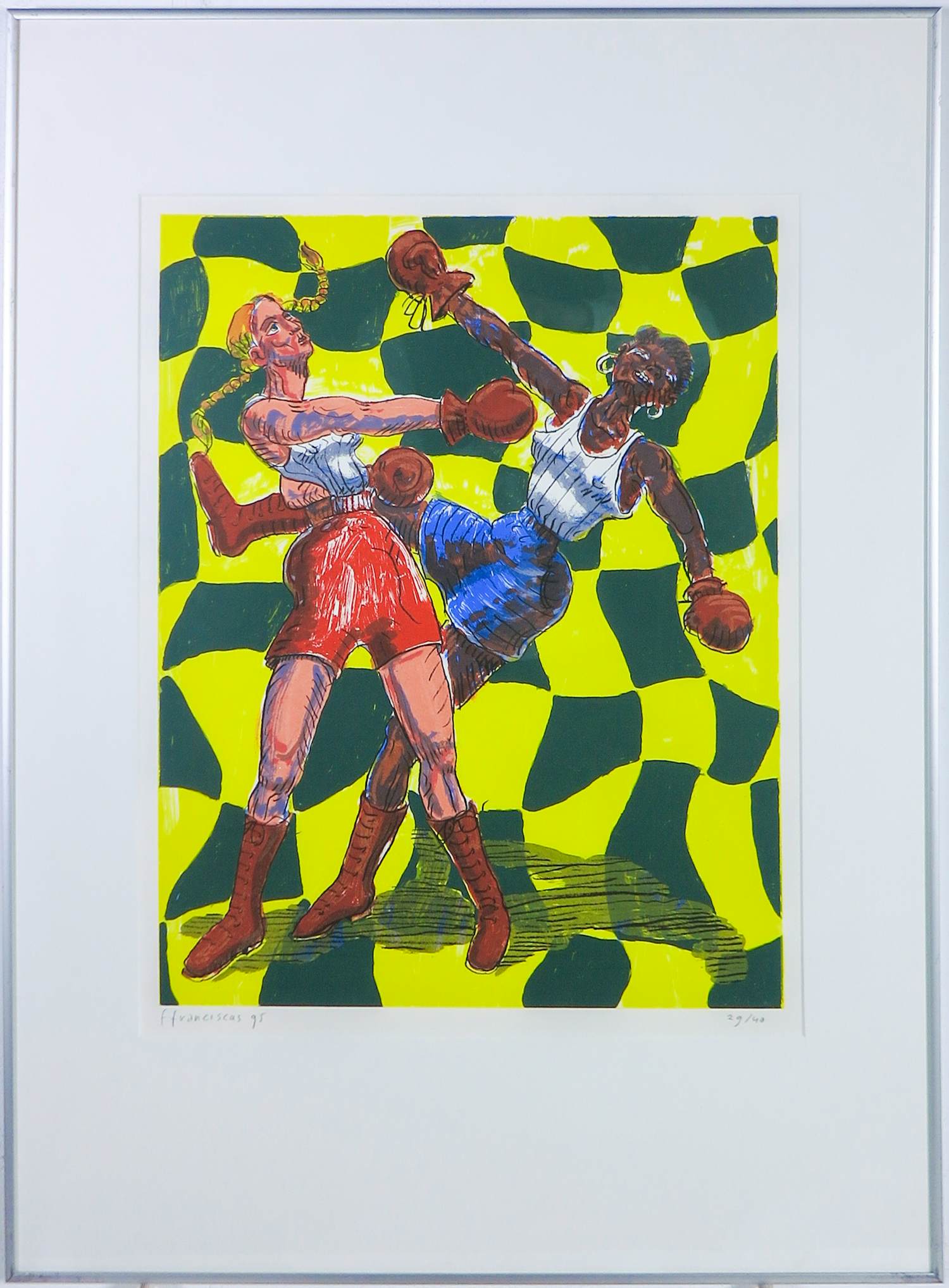 Frans Franciscus - Zeefdruk, Boksende vrouwen - Ingelijst kopen? Bied vanaf 50!