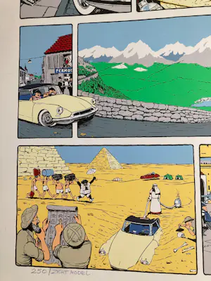 Cees Heuvel - Ingelijste zeefdruk , Citroën DS , Cartoon – Lijst, 101 x 71 cm. kopen? Bied vanaf 70!